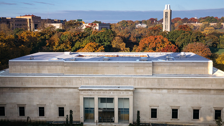 Landscape of campus with Spencer Art Museum